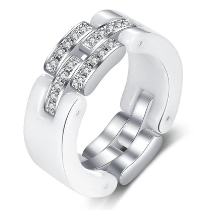 Bague Luxe en céramique noire ou blanche, bijoux L'éblouissante