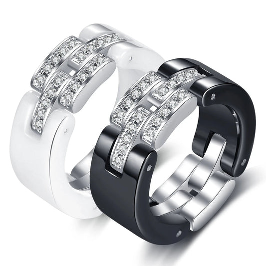 Bague Luxe en céramique noire ou blanche, bijoux L'éblouissante