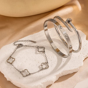 Magnifique ensemble de bracelets luxueux et exquis en acier inoxydable dorés à motif floral, idéal pour les voyages, les fêtes, les banquets, bijoux tendance.