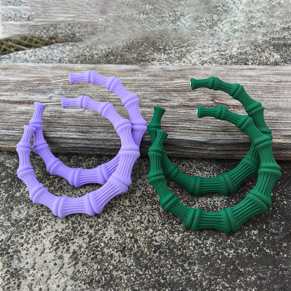 Boucles d'oreilles créoles Bambou nouvelle résine colorée