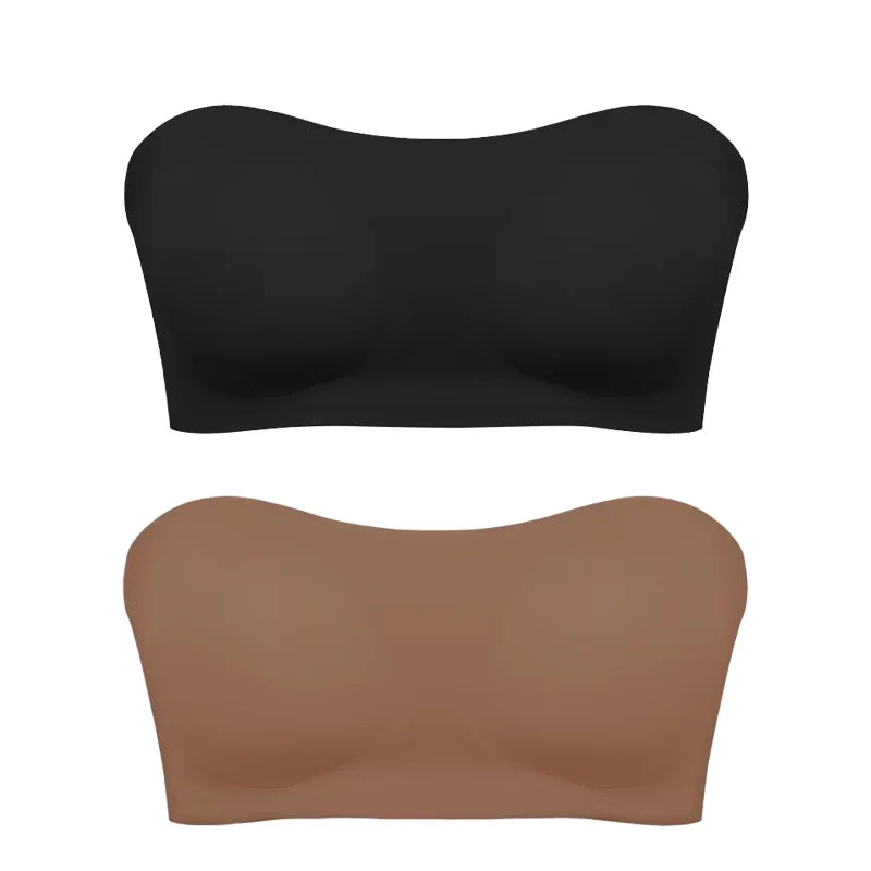 Soutien-gorge push-up sexy sans bretelles rembourré et amovible, sans coutures, en soie glacée, invisible, dos nu, antidérapant, épaules dénudées