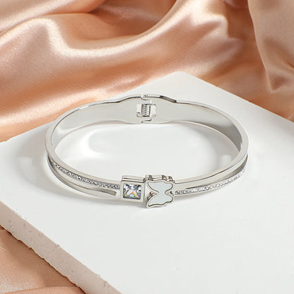Bracelets tendance GoldGirly en acier inoxydable avec strass et zircone cubique pour femmes, couleur argent, bijoux