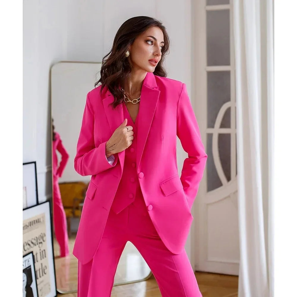 Ensemble 3 pièces : Blazer gilet pantalon, coupe ajustée, simple boutonnage, haute Mode Chic élégante pour femme