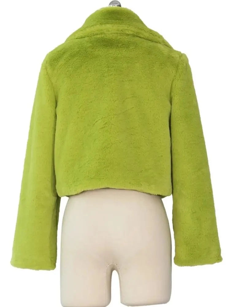 Veste courte en fausse fourrure pour femmes, blouson doux à revers, manches longues, ouvert, vêtements d'extérieur confortable, Streetwear,