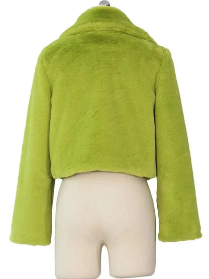 Veste courte en fausse fourrure pour femmes, blouson doux à revers, manches longues, ouvert, vêtements d'extérieur confortable, Streetwear,