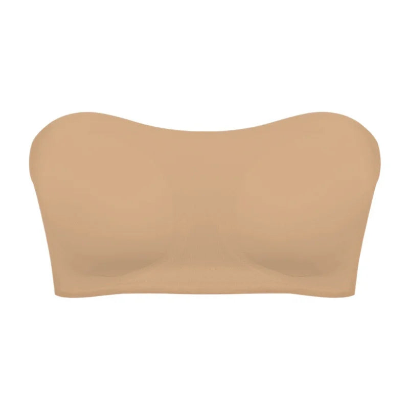 Soutien-gorge push-up sexy sans bretelles pour femme, rembourré et amovible, sans coutures, en soie glacée, invisible, dos nu, antidérapant, épaules dénudées