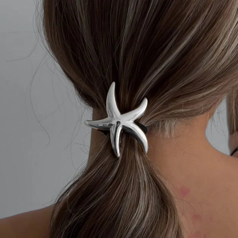 Chouchous en métal à motif coquillage et étoile de mer, accessoires pour cheveux simples et élégants.