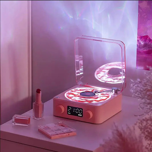 Veilleuse rétro en forme de tourne-disque avec haut-parleur Bluetooth et bruit blanc pour favoriser le sommeil, lumière d'ambiance RGB pour une chambre relaxante ou une chambre d'enfant d'ado, ambiance musicale