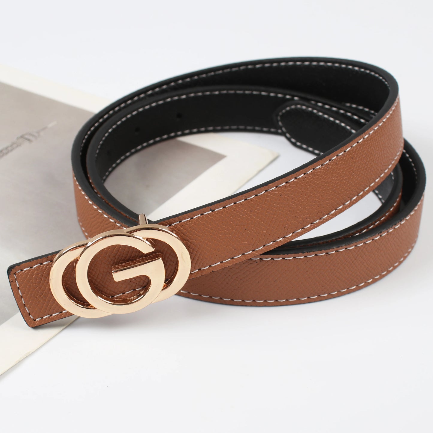Ceinture réversible pour femme, boucle lisse, cuir véritable de haute qualité, 2,3 cm, tendance et polyvalente.