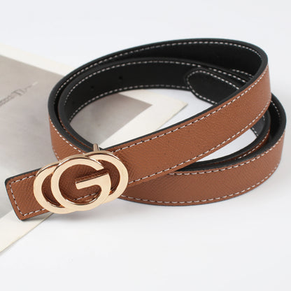 Ceinture réversible pour femme, boucle lisse, cuir véritable de haute qualité, 2,3 cm, tendance et polyvalente.