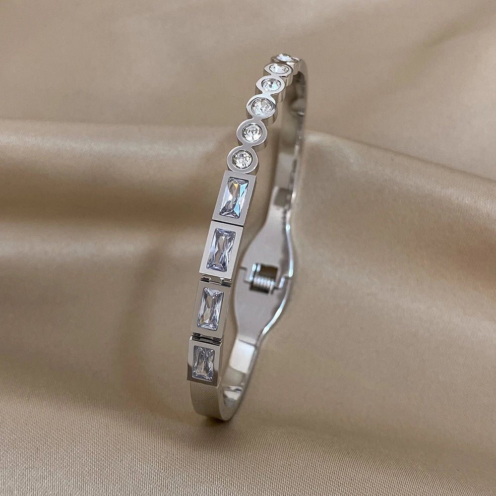 Bracelets tendance GoldGirly en acier inoxydable avec strass et zircone cubique pour femmes, couleur argent, bijoux