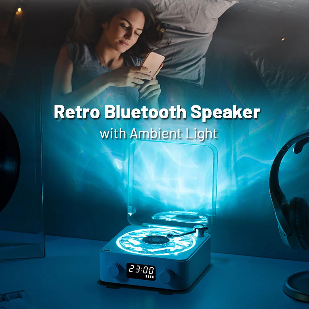 Veilleuse rétro en forme de tourne-disque avec haut-parleur Bluetooth et bruit blanc pour favoriser le sommeil, lumière d'ambiance RGB pour une chambre relaxante ou une chambre d'enfant d'ado, ambiance musicale