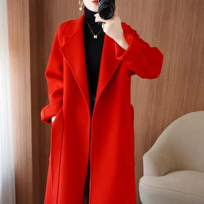 Manteau en laine 100% pour femme, vêtement Long et élégant en cachemire Double face avec ceinture, mode automne/hiver DIVERSES couleurs