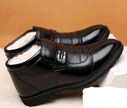 Bottines d'hiver en cuir véritable pour hommes chaussures d'hiver noires en cuir de vachette chaussures chaudes fourrées  taille 38-46