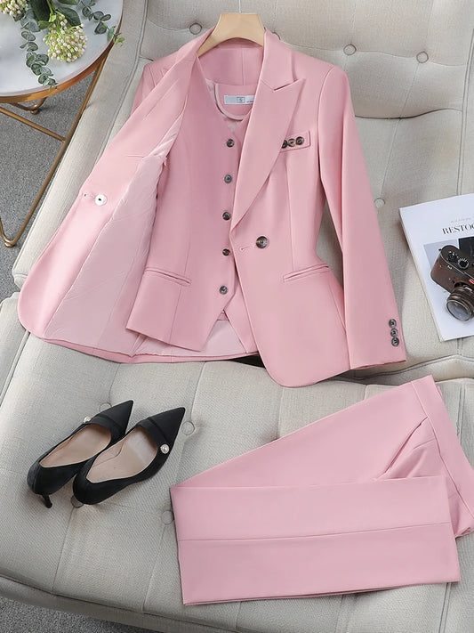 Ensemble blazer,pantalon et gilet sans manches pour femme d'affaires contient 3 pièces