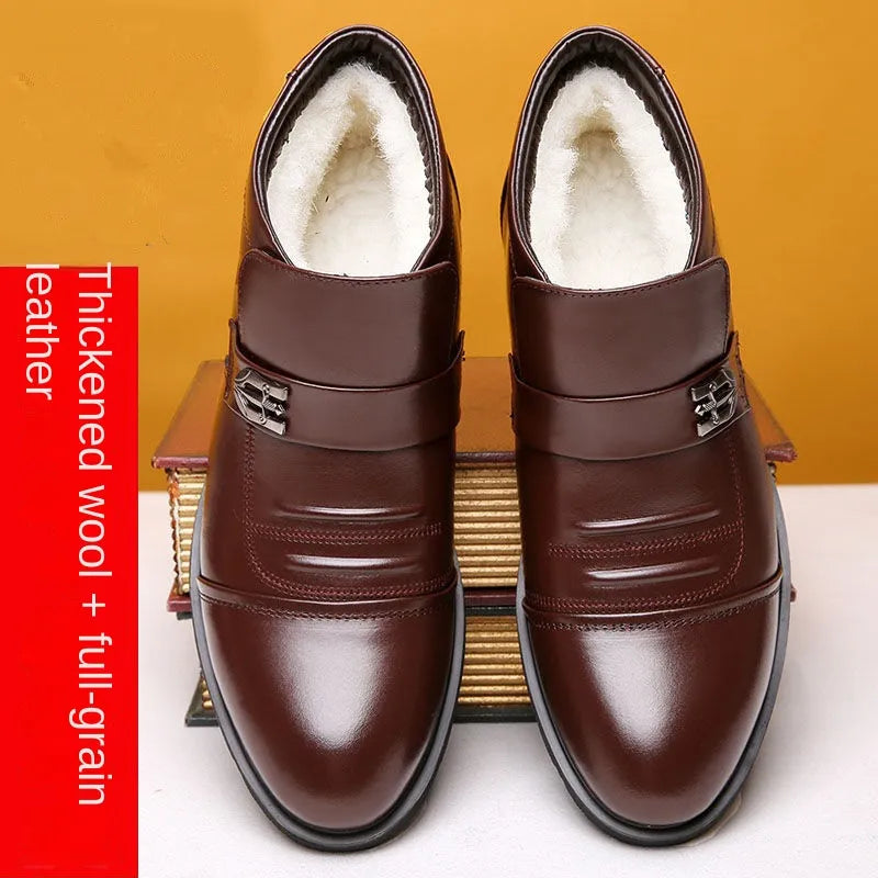 Bottines d'hiver en cuir véritable pour hommes chaussures d'hiver noires en cuir de vachette chaussures chaudes fourrées  taille 38-46