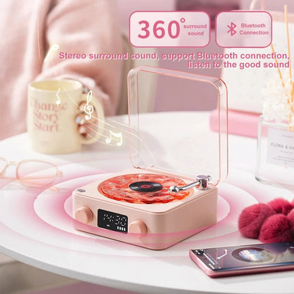 Veilleuse rétro en forme de tourne-disque avec haut-parleur Bluetooth et bruit blanc pour favoriser le sommeil, lumière d'ambiance RGB pour une chambre relaxante ou une chambre d'enfant d'ado, ambiance musicale
