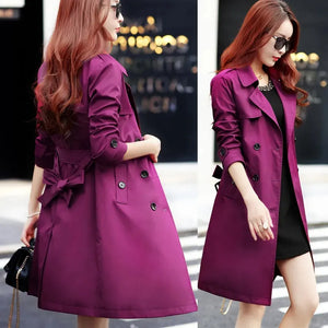 Trench Manteau coupe-vent mi-long violet pour femme avec ceinture, taille fine