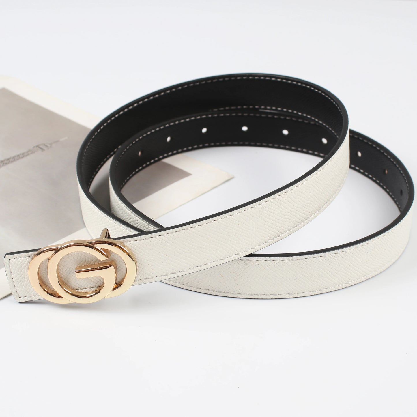 Ceinture réversible pour femme, boucle lisse, cuir véritable de haute qualité, 2,3 cm, tendance et polyvalente.