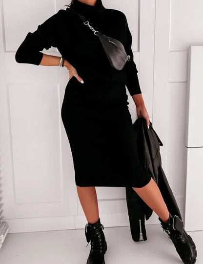 Pull à col roulé et jupe slim pour femme, ensemble deux pièces, lainage