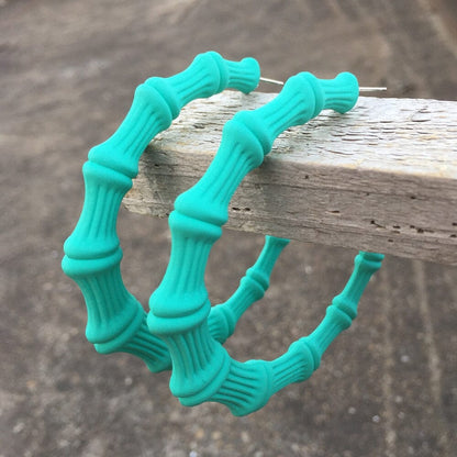 Boucles d'oreilles créoles Bambou nouvelle résine colorée