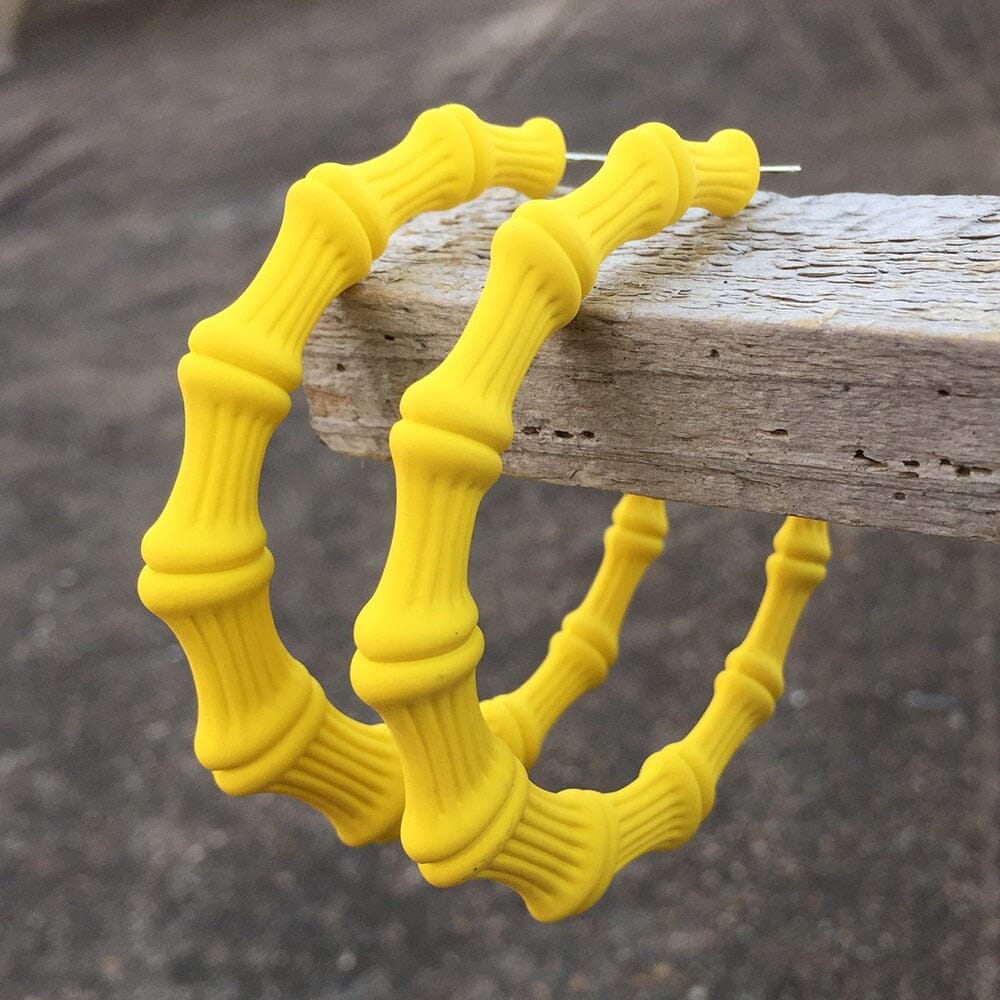 Boucles d'oreilles créoles Bambou nouvelle résine colorée