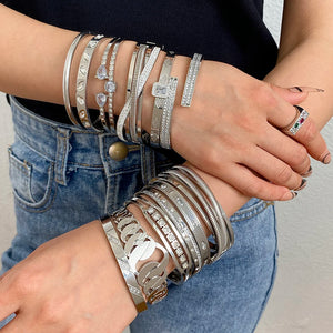 Bracelets tendance GoldGirly en acier inoxydable avec strass et zircone cubique pour femmes, couleur argent, bijoux