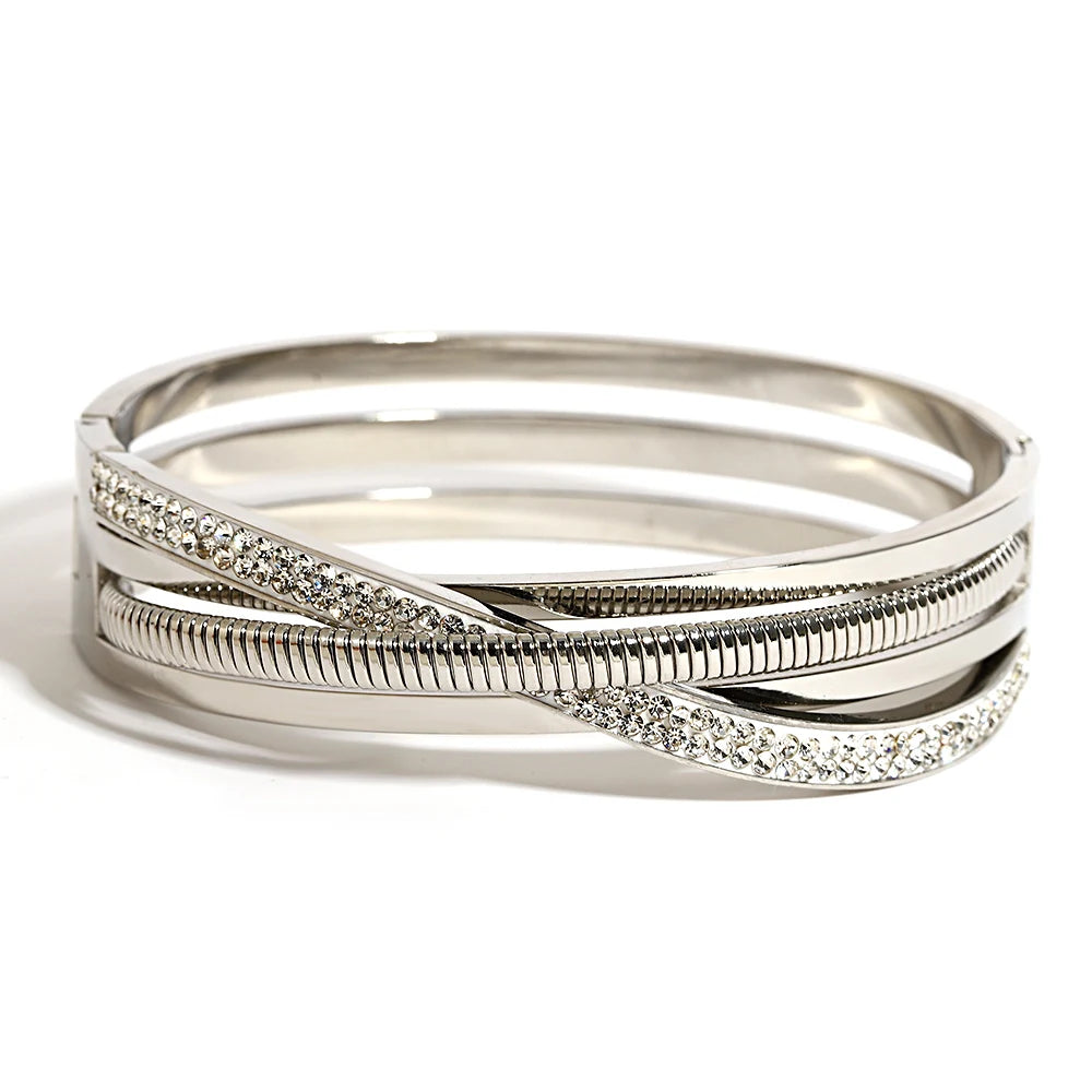 Bracelets tendance GoldGirly en acier inoxydable avec strass et zircone cubique pour femmes, couleur argent, bijoux
