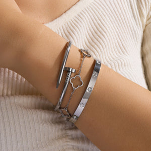 Magnifique ensemble de bracelets luxueux et exquis en acier inoxydable dorés à motif floral, idéal pour les voyages, les fêtes, les banquets, bijoux tendance.