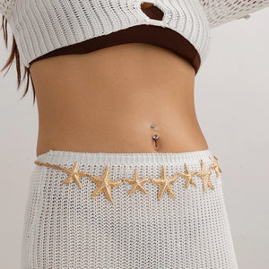 Ceinture, chaîne de taille et de ventre en forme d'étoile de mer dorée pour femme, accessoire de mode, sexy, pour l'été et la plage