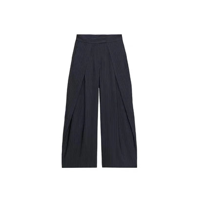 Pantalon ample décontracté à rayures pour femme, taille haute, plissé, droit, long, jambes larges, mode automne-hiver