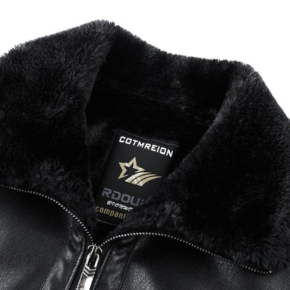 Veste super classe en cuir naturel haut de gamme pour hommes, automne et hiver, col en fourrure d'agneau, vêtements d'affaires décontractés