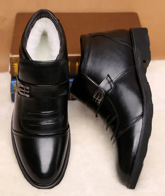 Bottines d'hiver en cuir véritable pour hommes chaussures d'hiver noires en cuir de vachette chaussures chaudes fourrées  taille 38-46