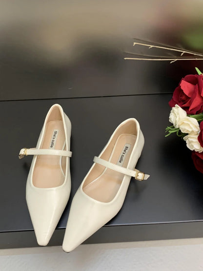 Chaussures ballerines pointues argentées, blanches ou noires tendance mode en cuir artificiel à semelle plate