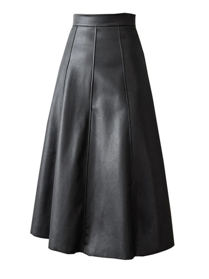 Jupe trapèze en similicuir noir pour femme, nouvelle collection automne-hiver, taille haute, style parapluie, couleur unie, chic, pour le bureau