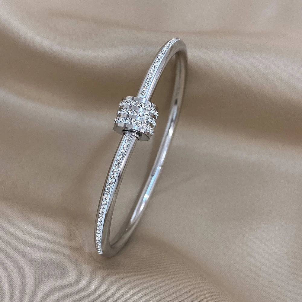 Bracelets tendance GoldGirly en acier inoxydable avec strass et zircone cubique pour femmes, couleur argent, bijoux