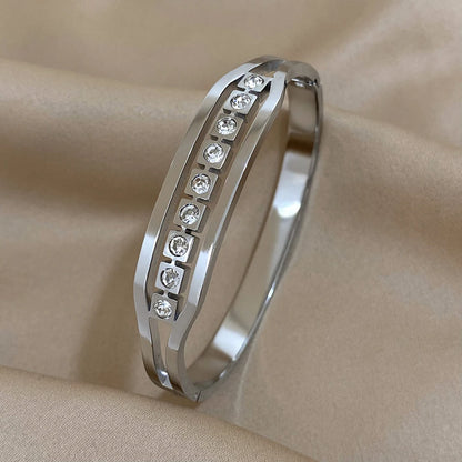 Bracelets tendance GoldGirly en acier inoxydable avec strass et zircone cubique pour femmes, couleur argent, bijoux