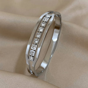 Bracelets tendance GoldGirly en acier inoxydable avec strass et zircone cubique pour femmes, couleur argent, bijoux