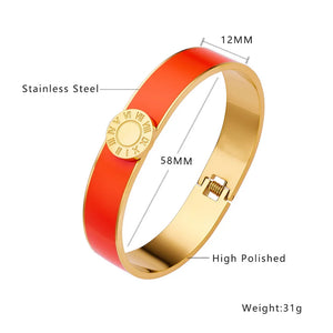 Superbe bracelet de luxe en acier titane et émail avec plaquette dorée et chiffres romains, plaqué or 18 carats, manchette étanche