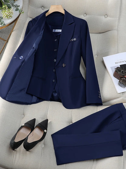 Ensemble blazer,pantalon et gilet sans manches pour femme d'affaires contient 3 pièces