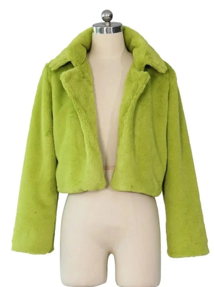 Veste courte en fausse fourrure pour femmes, blouson doux à revers, manches longues, ouvert, vêtements d'extérieur confortable, Streetwear,