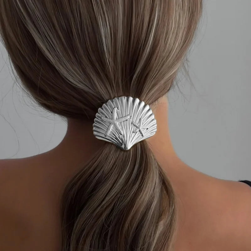 Chouchous en métal à motif coquillage et étoile de mer, accessoires pour cheveux simples et élégants.