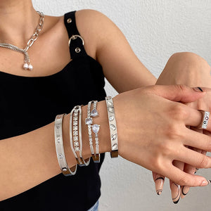 Bracelets tendance GoldGirly en acier inoxydable avec strass et zircone cubique pour femmes, couleur argent, bijoux