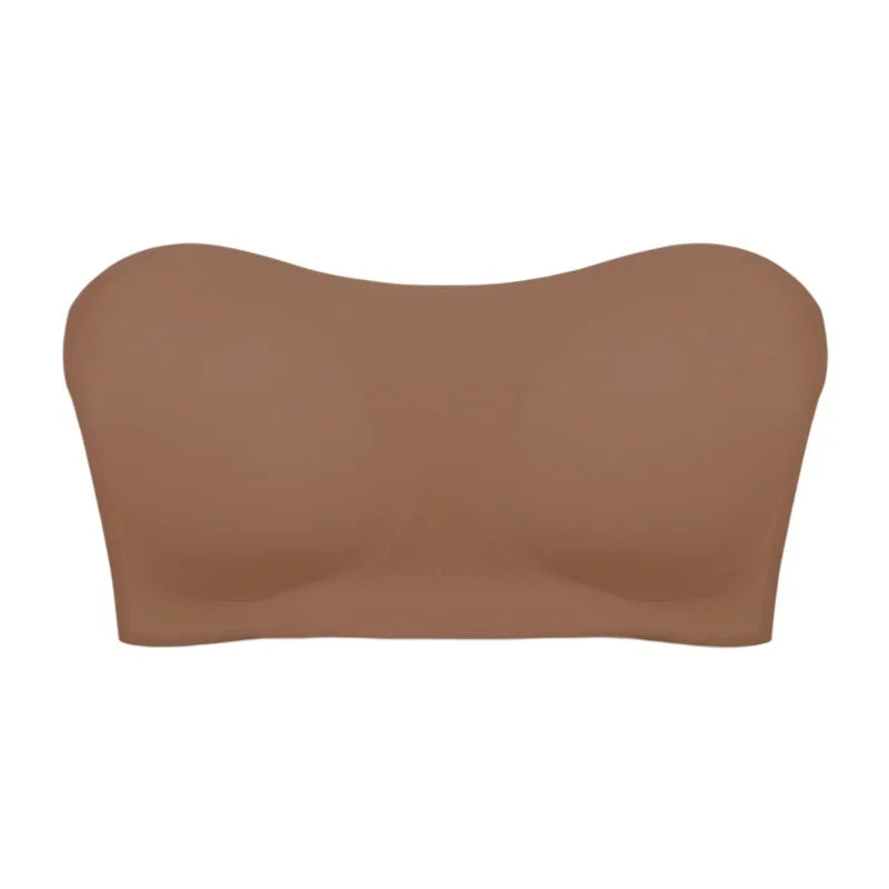 Soutien-gorge push-up sexy sans bretelles pour femme, rembourré et amovible, sans coutures, en soie glacée, invisible, dos nu, antidérapant, épaules dénudées