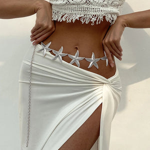 Ceinture, chaîne de taille et de ventre en forme d'étoile de mer dorée pour femme, accessoire de mode, sexy, pour l'été et la plage