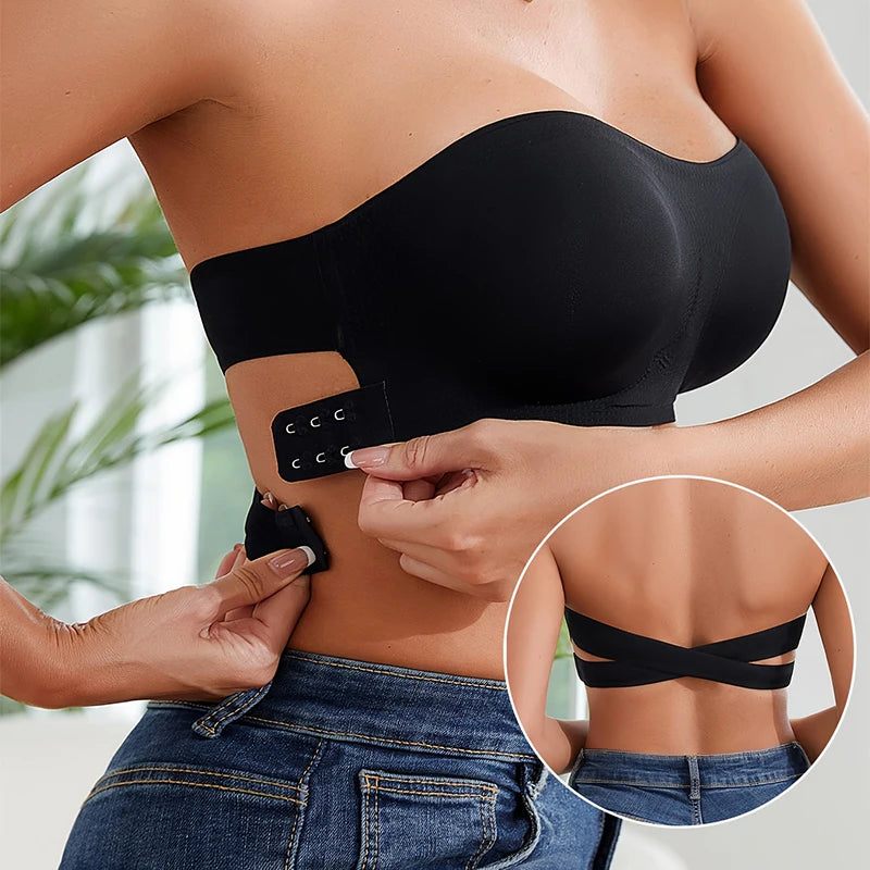 Soutien-gorge push-up sexy sans bretelles pour femme, rembourré et amovible, sans coutures, en soie glacée, invisible, dos nu, antidérapant, épaules dénudées