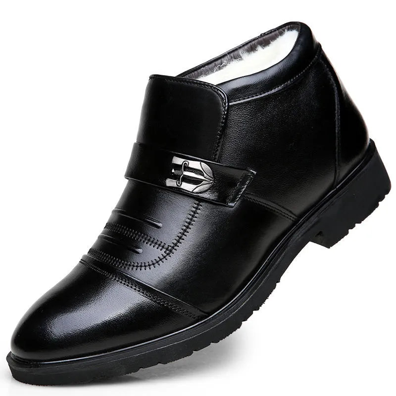 Bottines d'hiver en cuir véritable pour hommes chaussures d'hiver noires en cuir de vachette chaussures chaudes fourrées  taille 38-46