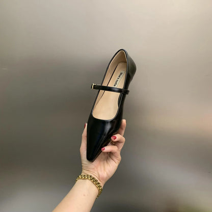 Chaussures ballerines pointues argentées, blanches ou noires tendance mode en cuir artificiel à semelle plate