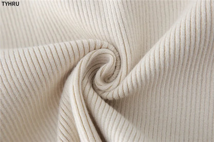 Pull à col roulé et jupe slim pour femme, ensemble deux pièces, lainage