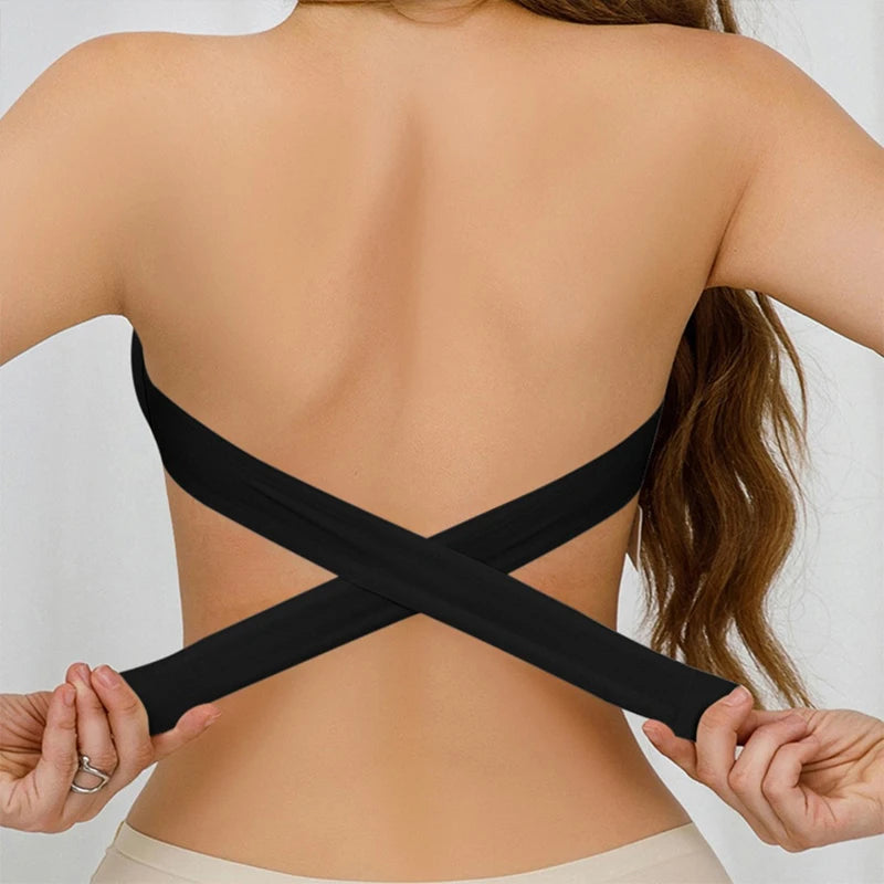 Soutien-gorge push-up sexy sans bretelles pour femme, rembourré et amovible, sans coutures, en soie glacée, invisible, dos nu, antidérapant, épaules dénudées